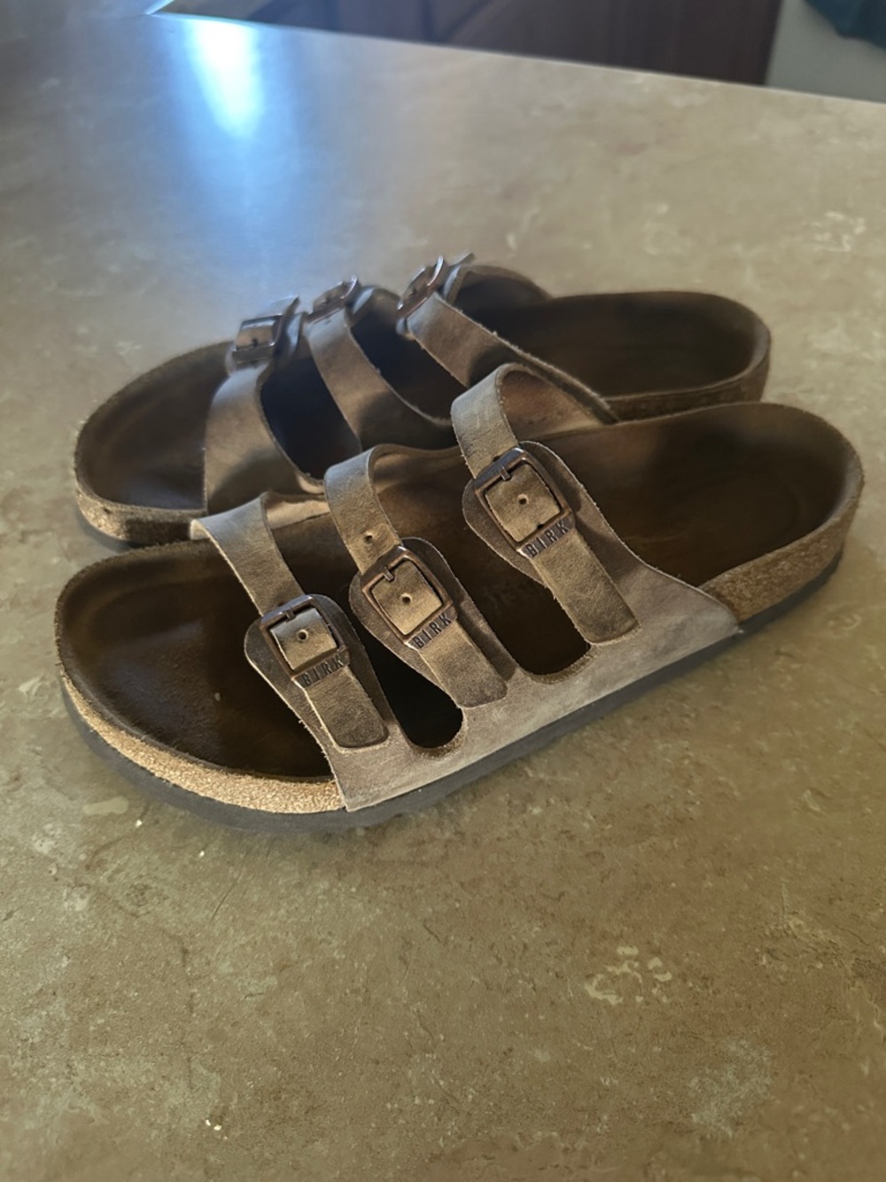 Birkenstock Three-Strap Suede Sandals in Brown Taupe